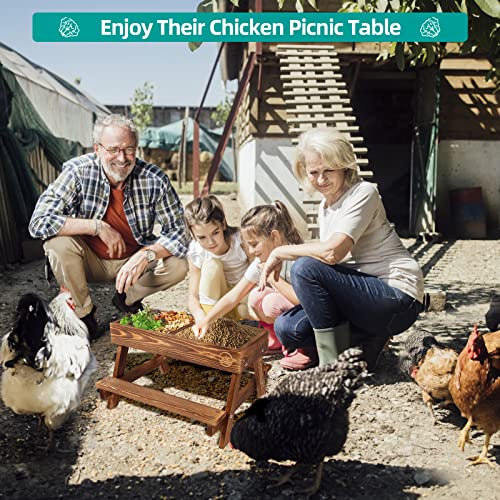 Chicken Table No Waste, Chicken Picnic Feeder Handmade Carbonized Wooden, Large DIY Chicken Feeder Kit, Wild Bird, Duck & Squirrel Feeders, Mesh Bottom Keep Food Fresh and Dry Easy to Clean and Fill - color: Carbonized Solid Wood