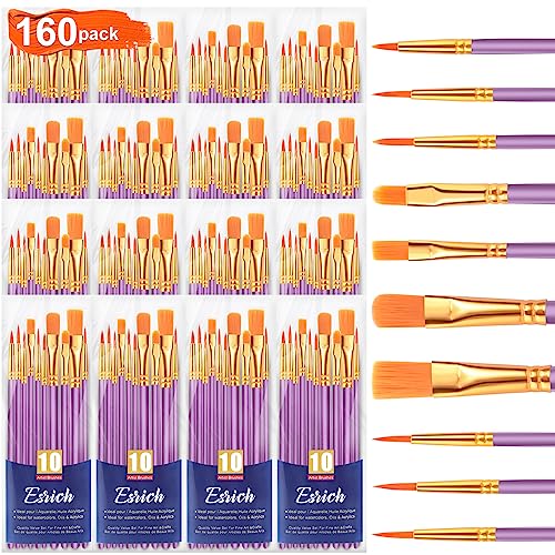 ESRICH 160PCS Paint Brushes, Paint Brush for Acrylic Painting | Artist Paintbrushes for Oil Watercolor, Body Face Rock Canvas, Small Paint Brushes for Kids, Purple - color: Purple, size: 160