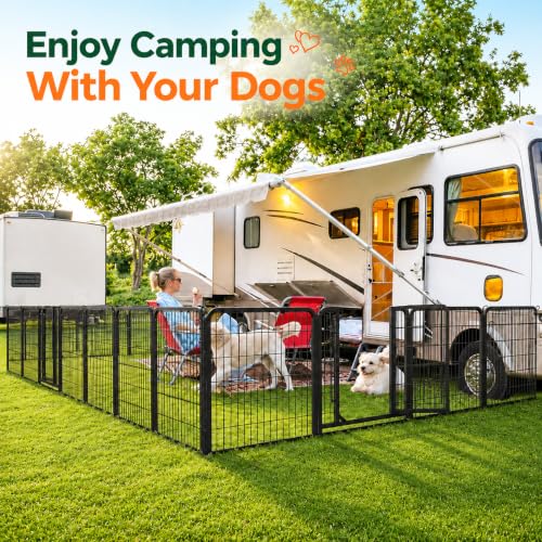 Yaheetech Dog Playpen 32in 16 Panels Pet Fence for Indoor Yard RV Camping | Easy Setup, Heavy Duty Rustproof Frame with Secure Latch Door, DIY Layouts,Foldable Storage, for Small & Medium Dogs - size: 32"