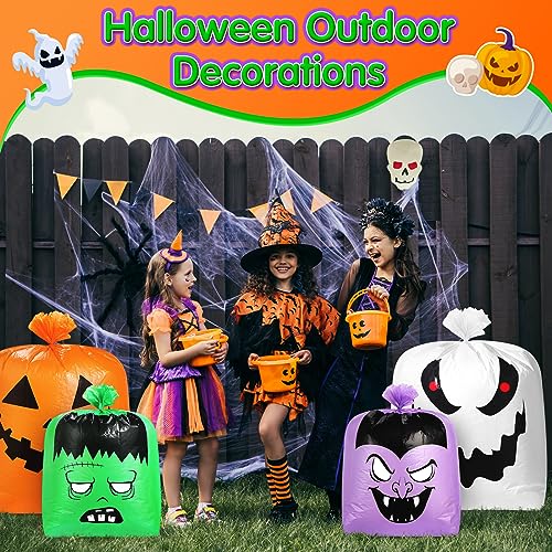 Qilery 6 Pcs Halloween Leaf Lawn Bags Plastic Pumpkin Trash Bags for Leaves with Twist Ties for Halloween Yard Garden Outdoor Party Favors Decorations - style: Halloween
