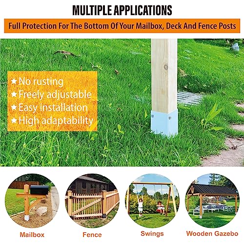 Stainless Steel Adjustable (Range 3.3"-6") Post Protector, Protects Wooden Mailboxes and Fences from Lawnmower and rain Damage (White, 4 Set) - color: White, size: 4 set