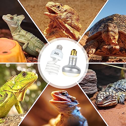 REPTI ZOO Reptile Heat Lamp Combo Pack with Dual Reptile Light Fixture, 100W Intense Basking Spot Light UVA Daylight Heating Lamp & 26W Energy Saving UVA UVB Bulb Spiral Compact Bulb 10.0 - style: Desert UVB & HEAT Dual Dome Lighting Kit