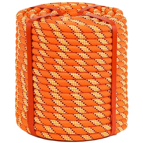 1/2 Inch Arborist Rigging Rope (150 Ft) - Orange Double Braid Polyester Tree Rope & Bull Rope, High Visibility Safety Line - 48 Strand High Tensile Strength - size: 1/2 In x 150 Ft, style: Orange