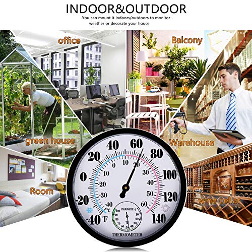 Outdoor Thermometers Hygrometer 10 Inch Outdoor Thermometer for Patio | No Battery Needed Large Outside Thermometer Wireless, OutsideThermometers Large Numbers, Wall Hygrometer - color: Black
