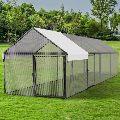 NUGRIART Metal Chicken Coop with Waterproof Cover, 157”x40”x40” Portable Poultry Cage, Outdoor Backyard Farm Hen House & Chicken Run for Chickens, Ducks, Rabbits and Small Pets - size: 157"L x 40"W x 40"H