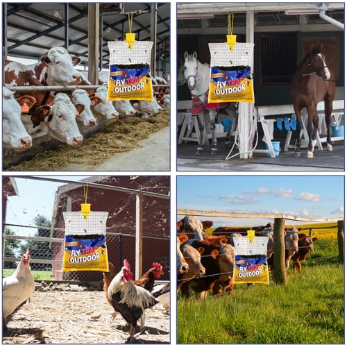 6 Big Fly Bags Outdoor Traps Hanging for Patio - Pre-Baited, Disposable | Fly Catcher Killer Repellent with 6*50g Bait for Outside in Chicken Coop, Horse Barns | Easy to use | Durable | Effective - size: 6 Pack