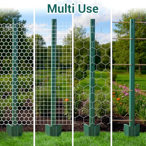 GarveeLife Fence Posts 4 Feet, Pack of 10, Metal Fence Poles U Post Sturdy Duty Fence Stakes Step in Post No Dig Fence Post for Garden Yard