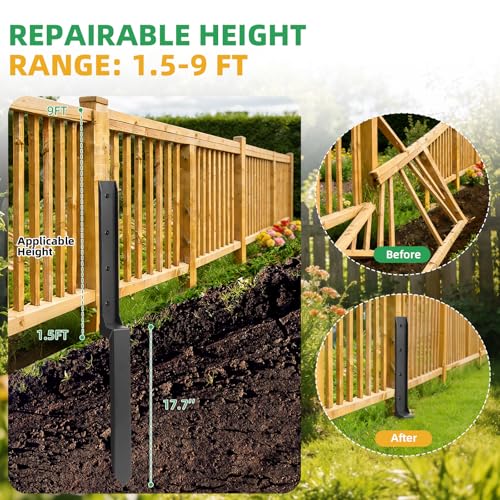 Fence Post Repair Kit, 8 Pack Heavy Duty Fence Post Stabilizer | One-Piece Fence Post Repair Stakes, Fence Support Quick Fix Tilted / Broken Mailbox, Wood Post, Square Post, Billboard Post