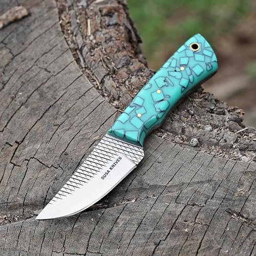 Custom Handmade 7'' fixed blade hoof rasp knife/Cow boy knife/Damascus steel Bull cutter cowboy knives with pancake leather sheath (SUSA 119) - color: SUSA 119