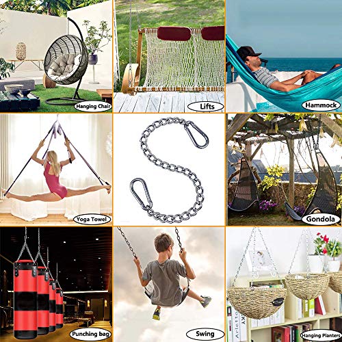 Hanging Chair Chain with Carabiners, Heavy Duty 660LBS Capacity Stainless Steel Hanging Kits for Punching Bags Hammocks (Silver, 24)
