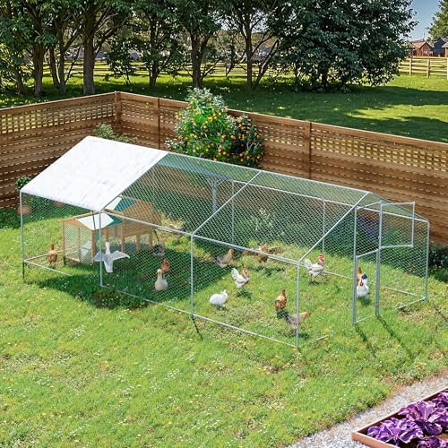 Large Metal Chicken Coop,19.7x9.8x6.4 FT Chicken Run for Yard with Waterproof & Anti-UV Cover,Walk in Chicken Pen with Feeding Door (19.7 * 9.8 * 6.4 ft) - size: 236.1"L x 118.1"W x 76.8"H