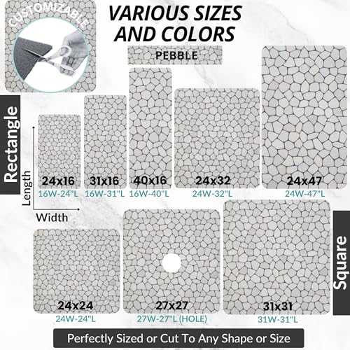 Enkosi Loofah Non-Slip Shower Mat - Shower Floors, Bathtub, Bathrooms, Wet Areas - Cushioned Bath Mat with Drain Holes - Quick Dry PVC, Secure Safety Pad Without Suction Cups (32x24 Pebble) - color: Pebble, size: 32" x 24" (Rectangular)