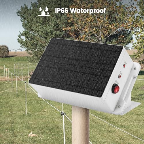 Solar Fence Charger - Briidea Solar Electric Fence Energizer for Up to 5.6 Miles, 0.2 Joule Output, IP66 Waterproof for Livestock, Gardens, Poultry & Predator Control, Easy to Install - color: 0.2 Joule