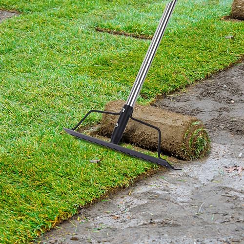 BARAYSTUS 16" Wide Bow Rake, Adjustable Garden Rake for Lawn & Yard | Lightweight metal rake with 16 steel tines , adjustable long handle for lawn care, soil loosening, thatch removal