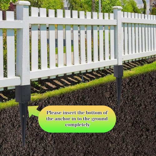 4 Pcs 4 "x 4 "Fence Post Anchors Ground Spike 22"(Fit 3.6 ” X 3.6”) | Heavy Duty Carbon Steel Fence Stakes Post Base with Black Powder Coated Support for Mailboxes|Fences|Trellis Posts|Banners
