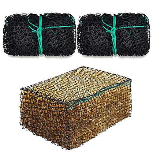 Riakrum 2 Pcs 47 x 20 x 20 Inch Large Square Bale Hay Net Horse | 5 Mm Mesh Fits 47x20x20 in Bales, Slow Feeder Cuts Waste, Black Net for Horse Mule Goat Cattle, Durable Feeding Bags