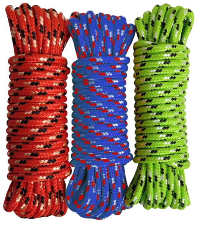Diamond Braided Polypropylene Rope Nylon Mix Thick Heavy Duty Ropes 1/4 inch 25ft High Strength Rope Perfect for Clothesrope Camping Hiking and Other Outdoor Activities 1/4 25ft 3Pack - size: 1/4'' 25ft 3Pack