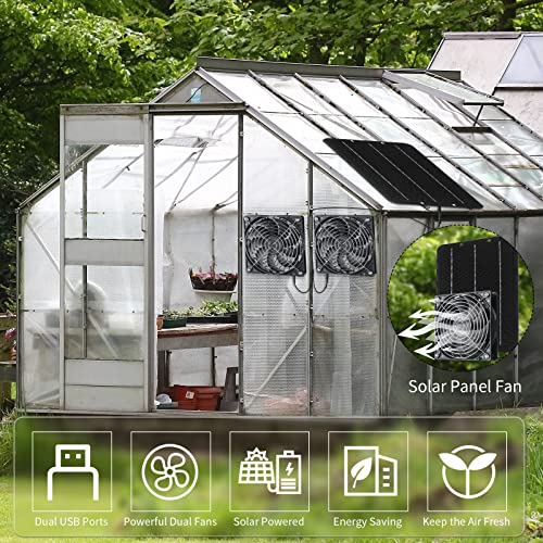 Riakrum Solar Powered Fan Solar Panel Dual Fans Kit 10w 12v Exhaust Fan Outdoor Waterproof for Greenhouse Chicken Coop Pet House Sheds Window(1 Set)