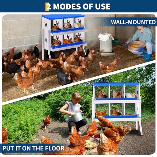 6 Hole Chicken Nesting Box, Galvanized Steel with Removable Trays for Backyard - color: Blue, size: 6 holes with legs