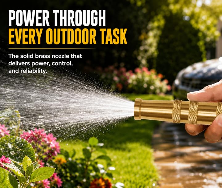 Solid Brass Metal Twist Garden Hose Nozzle, Heavy Duty Adjustable Pressure Spray Attachment, High Power Water Jet Sprayer with 4 Holes & ¾” Standard Threading, Includes 2 Extra Rubber Washers - size: Nozzle Pro - 1 Pack