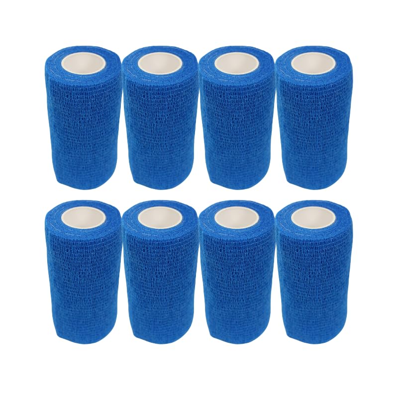 4" Cohesive Flexible Bandage Wrap – Blue - 8 Pack | Self-Adherent Vet Tape for Animal Use | Breathable, Easy Tear, No Clips Required | Ideal for Horses, Dogs, Livestock, Pets - color: Blue