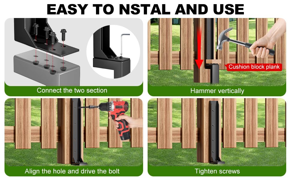 Fence Post Repair Kit (Separation 16.9+17.9",2 pcs) | Heavy Duty Steel Fence Post Anchor Ground Spike ，Quick Fix Broken/Leaning Wood Posts with，and Fixed Fence Posts - size: Separation (16.9+17.9")