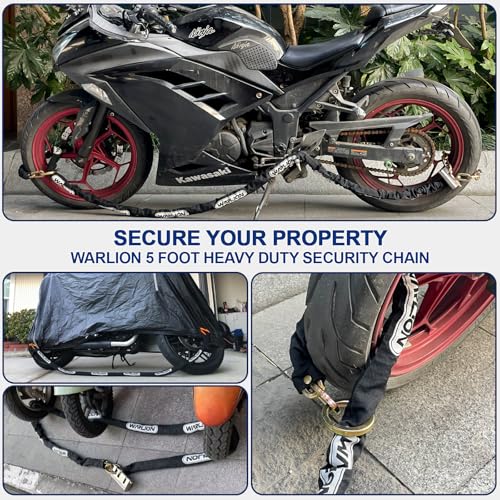 WARLION Heavy Duty Security Chain, 5ft x 3/8in Thick, 6.4lbs, Anti-Theft & Cut-Proof Motorcycle Chain with Cinch Ring - Secure Generators, Trailers, ATVs, Ebikes, & 2-Wheeled Vehicles (No Lock) - size: 5ft-3/8in