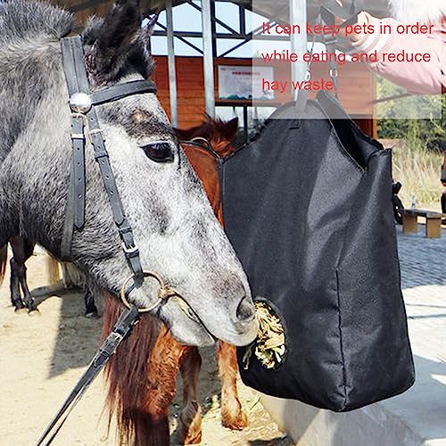 2 Pcs Hay Feeder for Goat, Nylon Goat Feeder, Slow Feed Hay Bag Less Hay Waste Tote Bag with Metal Ring and Adjustable Strap for Sheep Horses Goat and Cattle Low Feeding