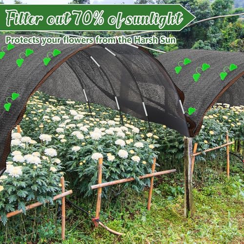 Plant Shade Cloth with 6 Sets of 7FT Greenhouse Hoops for Raised Beds and Rope 78.7"x 59.1" Plant Umbrellas 70% Sunblock Shade Cloth for Vegetable Greenhouse with Clips for Kennel Chicken Coop