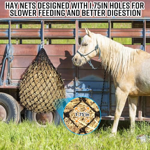 2 PCS Slow Feed Hay Net for Horses Designed with 1.75 in, 36 Inch | Premium PE Hay Net Measuring, Easy to Hang With Top Drawstring, Suitable for Horses, Goats, Sheep And Donkeys