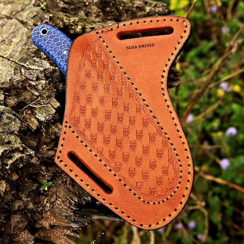 Custom Handmade 7'' fixed blade hoof rasp knife/Cow boy knife/Bull cutter Cowboy knives with pancake leather sheath (BLUE CONE) - color: BLUE CONE