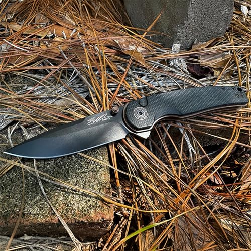 Ruck & River Savannah Folding Knife, Bohler K110 Steel, Button Lock EDC | Canvas Micarta Handle, Ambidextrous Pocket Clip, Camping Knife for Men, 3.25in Blade, Ball Bearing Pivot, Carry Case