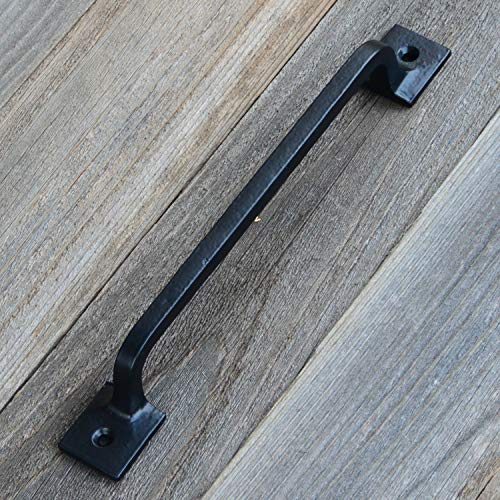 CRAFTSMAN ROAD Black Cast Iron Pull Handles 12 inch (Squared Base, Set of 2) - Cabinet Door Handles, Gate Handle Pull, Barn Door Hardware, Grab Handles - size: 12 Inch