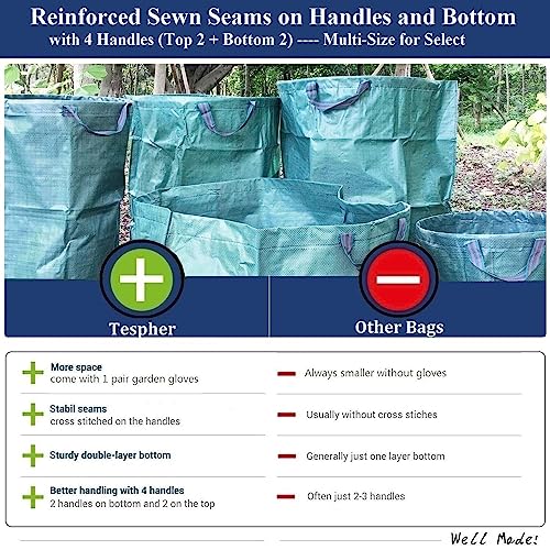 Professional 3-Pack 63 Gallon Lawn Garden Bags Large (D31,H19 inch) Yard Waste Bags W/Gardening Gloves,Standable,Reusable Leaf Bag,Lawn Debris Bin,Garden Trash Container,Plant Trimmings Bag 4 Handles - size: 1 Count (Pack of 3)