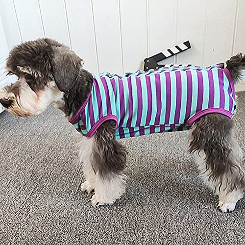 Dog’s Recovery Suit Post Surgery Shirt for Puppy, Wound Protective Clothes for Little Animals(Purple Blue Stripe-XXS) - color: purple blue stripe, size: XX-Small