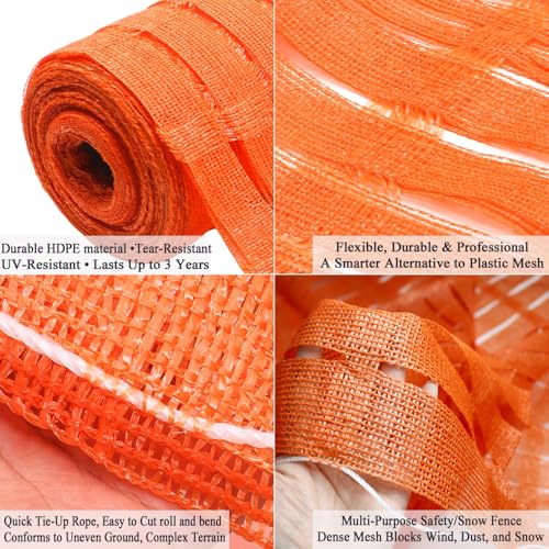 5 x 100 FT Orange Safety Fence, Plastic Construction Fence | Plastic Mesh Roll for Snow Fence, Driveway Marking, Hazard Areas, Work Zones & Property Boundary