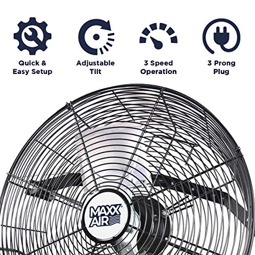 Maxx Air Wall Mount Fan | 18" Commercial Grade Fan for, Garages, Shop, Barns and Patios for Outdoor Use | Easy Operation and Powerful 1,450 CFM | Industrial Wall Mount - size: 18" Industrial Wall Mount