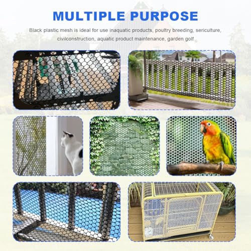 15.7" x 32.8ft Black Plastic Mesh Fence Roll - Pet Safety Guard for Balcony, Deck & Patio, Chicken Wire Netting, Easy Cut Gap Blocker for Garden Fencing with Zip Ties - size: 15.7INx32.8FT