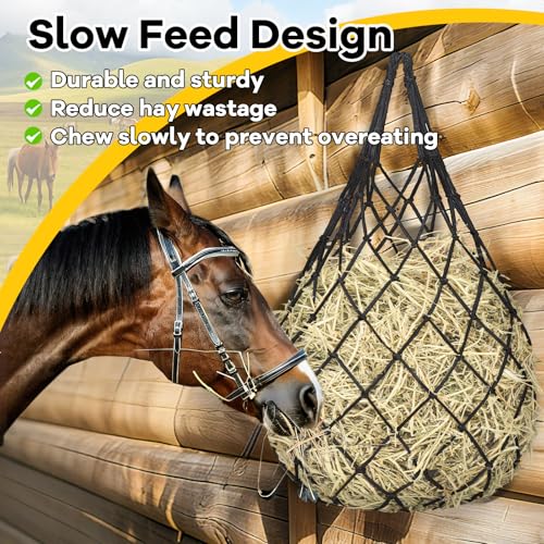 YedsIntu 3 Pcs Hay Bags for Horses, Hay Nets for Horses Goat Sheep,Goat Hay Feeder for Slower Feeding,Strong Load-Bearing Hay Bag Hanging for Horse Stable Trailer (Black) - color: Black