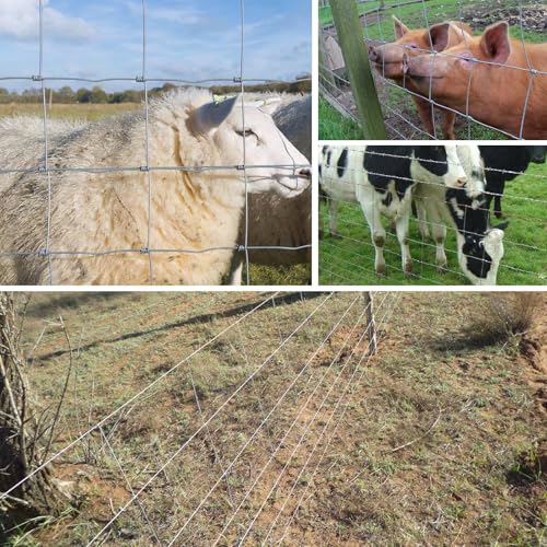 Livestock Fence, 4ft X 164ft Galvanized Wire Field Wire Fencing, Cattle Fence, Deer Fence, Heavy Zinc Coating Farm Fence Used to Hog Goat Fencing for Yard and Field Hog Horse