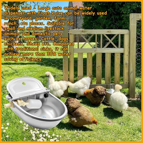 Automatic Animal Drinking Water Bowl with Float Valve and Drainage Hole 304 Stainless Steel Feeder Trough Dispenser Waterer Livestock Water Trough Suitable for Pet Dog Horse Cattle Goat Sheep（Dia 9in） - style: 2.5L-1pc