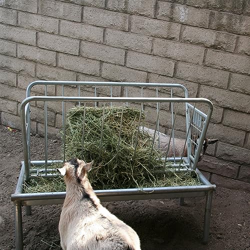 Rugged Ranch Products 4 Foot Long Outdoor Heavy Duty Mini Galvanized Steel Pasture Hay Feeder for Goats, Sheep, and Miniature Horses, Silver