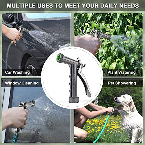 Hose Nozzle 2 Pack, Full Size Pistol Grip Water Nozzle Sprayer with Threaded Front, High Pressure Nozzle, Adjustable Spray Water Flow for Watering, Showering Pet, Washing Car, Silver - color: Silver, size: 2pcs