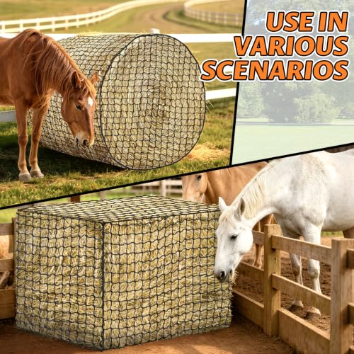 YedsIntu 4x4 ft Round Bale Hay Net for Horses, Slow Feeder Hay Nets with 1.5 inches Holes, Knotless Hay Feeder Bag for Goats Cattle Sheep Livestock - size: 4x4 ft