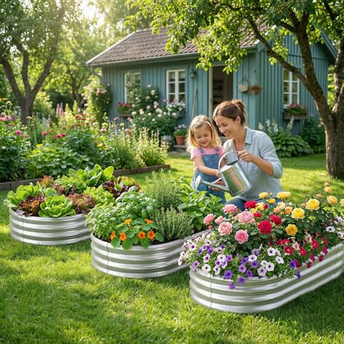 Land Guard 2 Pack 4×2×1ft Galvanized Raised Garden Bed Outdoor, Heavy Duty Bottomless Metal Raised Planter Box for Vegetables, Flowers, Herbs, Backyard Patio Gardening, Silver - color: 1-silver, size: 4×2×1ft(2pcs）