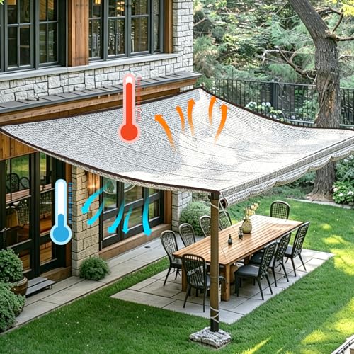 Aluminum Shade Cloth 10x10’, 80% Reflective Tarp Aluminum, Cools 10-20°F, Breathable Mesh Tarp with Grommets, Sunblock Netting Sun Shade Cover for RV, Tent, Garden, Car, Chicken Coop(Silver) - size: 10x10’