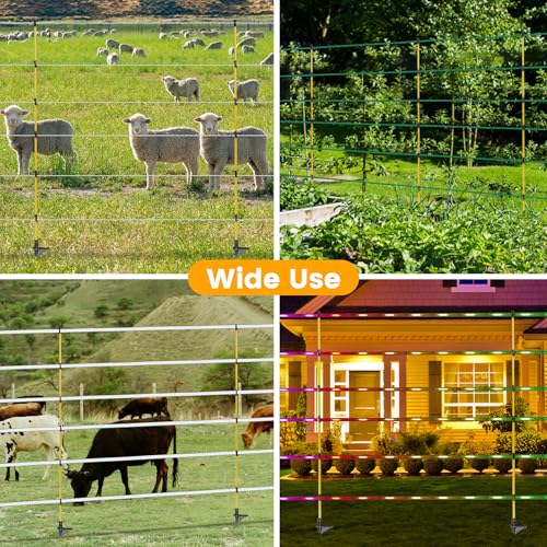 10 PCS Electric Fence Posts, 3/8" x 50" Step in Fence Post | 6 Wire Clips, Metal Ground Spikes, Easy Step-in Fiberglass Fence Posts for Temporary Electric Fencing, Farm Livestock, Garden - size: 50Inch-10PCS