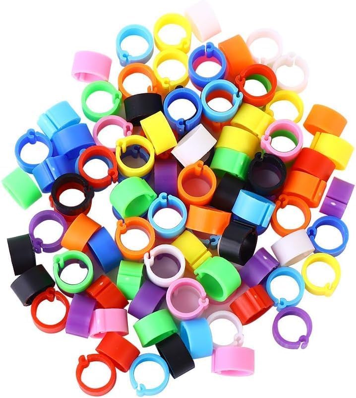 100 Pcs Multicolor 8mm Poultry Leg Rings, 10 Colors Poultry Foot Bird Identification Leg Bands Clip-on Rings for Birds, Ducks and Chickens