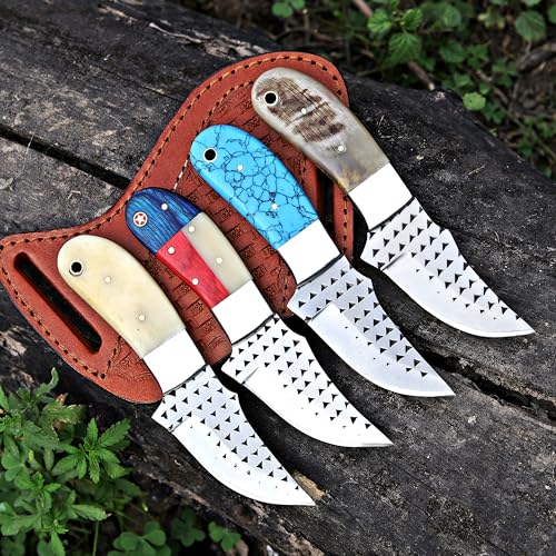 Custom Handmade 7'' fixed blade hoof rasp knife Cow boy knife Bull cutter Cowboy knives with Turquoise Handle pancake leather sheath (TAXES FLAG) - color: TAXES FLAG