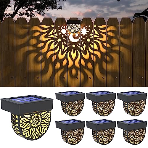 Gardsee Solar Fence Lights 6 Pack Solar Deck Lights Waterproof LED Solar Powered Step Light Wall Lights Outdoor Decorations Warm Yellow Light Decorative Lighting for Garden (Black) - style: black